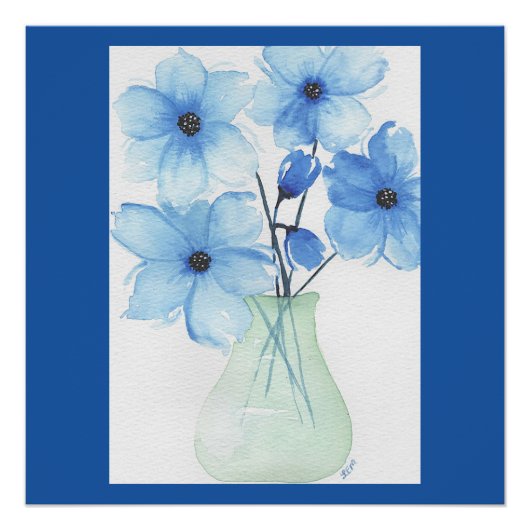 Blaue Blumen in einer Vase-Mitteilungskarten Poster (Vorderseite)