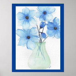 Blaue Blumen in einer Vase-Mitteilungskarten Poster