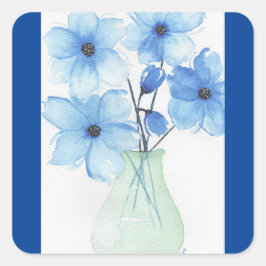 Blaue Blumen in einer Vase-Mitteilungskarten Quadratischer Aufkleber