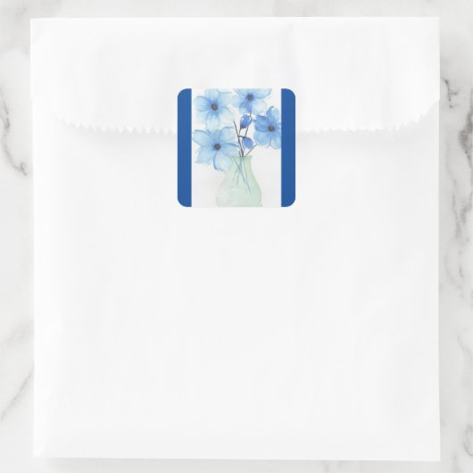 Blaue Blumen in einer Vase-Mitteilungskarten Quadratischer Aufkleber (Tasche)