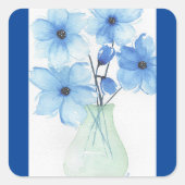 Blaue Blumen in einer Vase-Mitteilungskarten Quadratischer Aufkleber (Vorderseite)