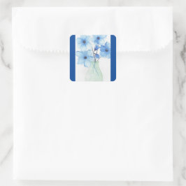 Blaue Blumen in einer Vase-Mitteilungskarten Quadratischer Aufkleber