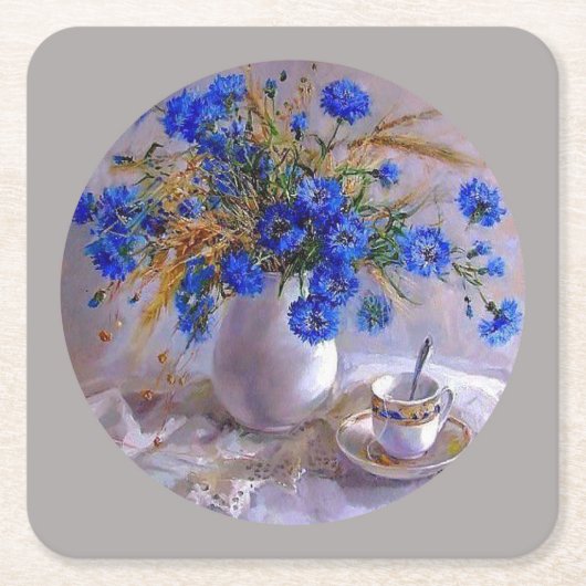 Blaue Blumen in einer Vase Rechteckiger Pappuntersetzer (Vorderseite)