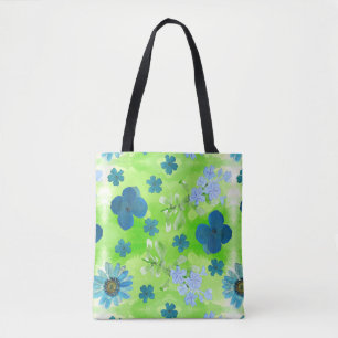 Blaue Blumen in Lime Green Tasche