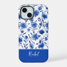 Blaue Blumen iPhone-Hülle personalisiert