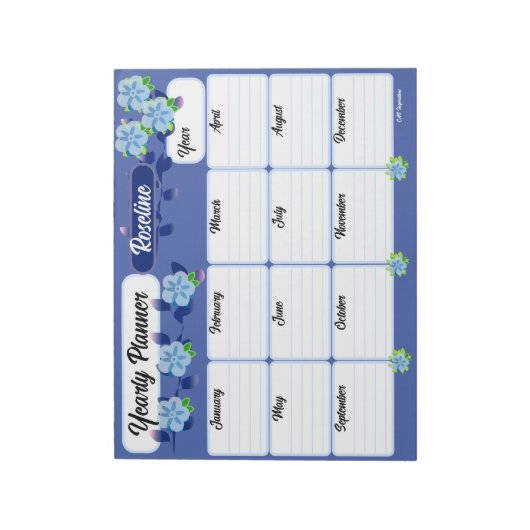 Blaue Blumen Jahresplaner Notepad Notizblock (Rotiert)