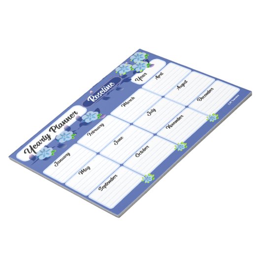 Blaue Blumen Jahresplaner Notepad Notizblock (angewinkelt)