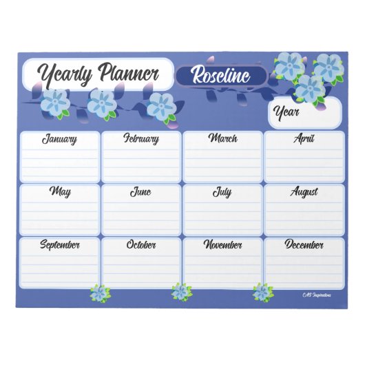 Blaue Blumen Jahresplaner Notepad Notizblock (Vorderseite)