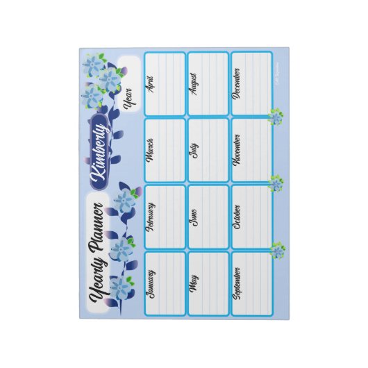 Blaue Blumen Jahresplaner Notepad Notizblock (Rotiert)