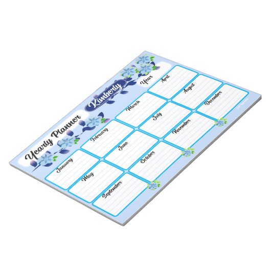 Blaue Blumen Jahresplaner Notepad Notizblock (angewinkelt)