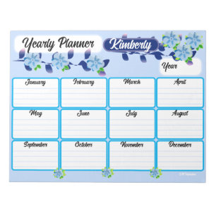 Blaue Blumen Jahresplaner Notepad Notizblock