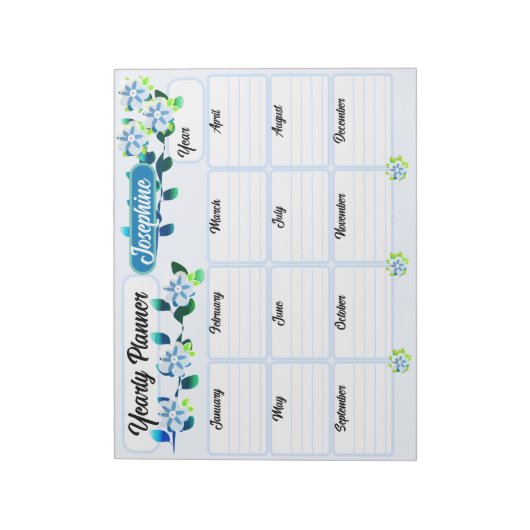 Blaue Blumen Jahresplaner Notepad Notizblock (Rotiert)