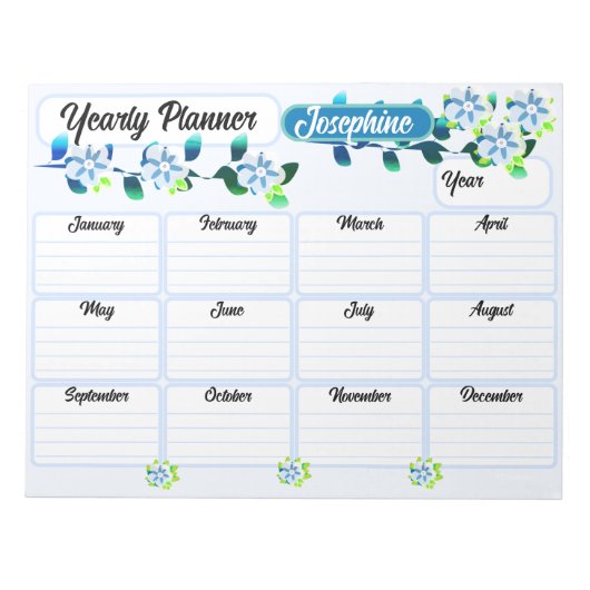 Blaue Blumen Jahresplaner Notepad Notizblock (Vorderseite)