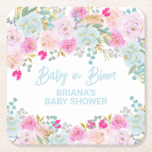 Blaue Blumen-Jungen-Baby-Party Rechteckiger Pappuntersetzer