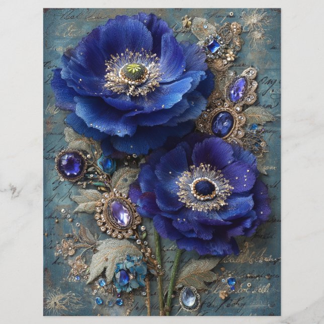 Blaue Blumen Junk Journal Scrapbook Papier (Vorderseite)