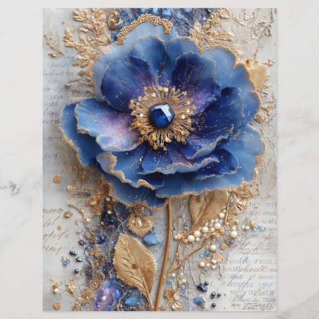 Blaue Blumen Junk Journal Scrapbook Papier (Vorderseite)