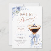 Blaue Blumen Kaffee Brautparty Einladung (Vorderseite)