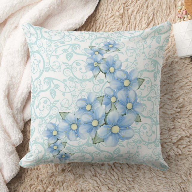 Blaue Blumen Kissen (Decke)