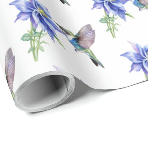 Blaue Blumen Kolibri Wildblume  Geschenkpapier