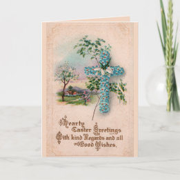 Blaue Blumen-Kreuz-Ostern-Gruß-Karte Feiertagskarte