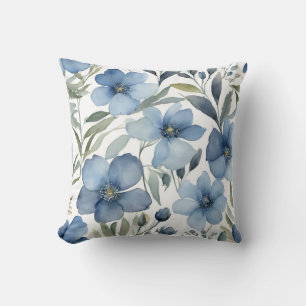 Blaue Blumen Kunst Blumenmalerei Aquarelle Kissen