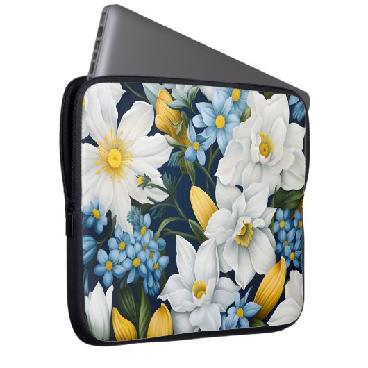 Blaue Blumen Laptopschutzhülle (Vorne Rechts)