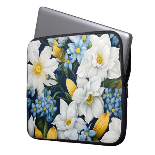 Blaue Blumen Laptopschutzhülle (Vorderseite Links)