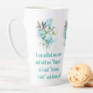 Blaue Blumen-Latte-Tasse: "Schere!" Humor Latte Ta Milchtasse