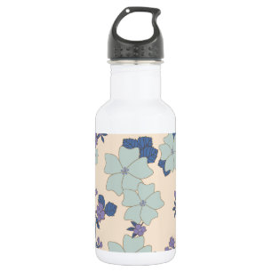 Blaue Blumen, lila Blumen, Blumenmuster Edelstahlflasche