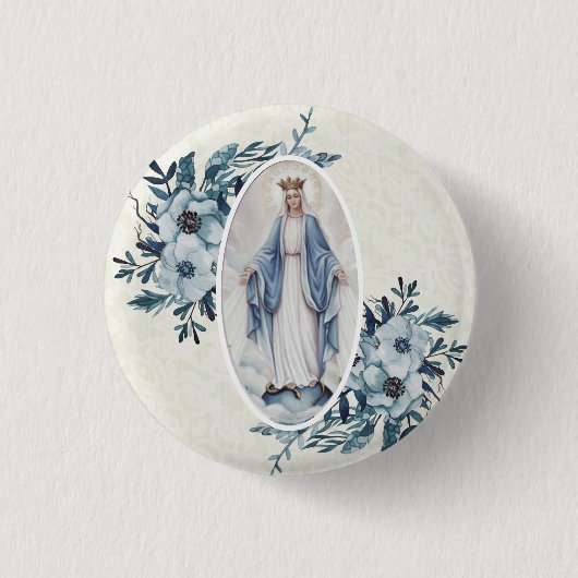 Blaue Blumen|Madonna | Spitze Jungfrau-Marys | Button (Vorderseite)