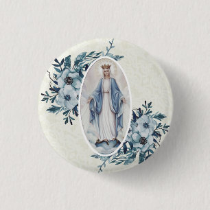 Blaue Blumen Madonna   Spitze Jungfrau-Marys   Button
