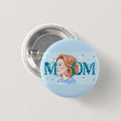 Blaue Blumen-Mama Button (Vorne & Hinten)