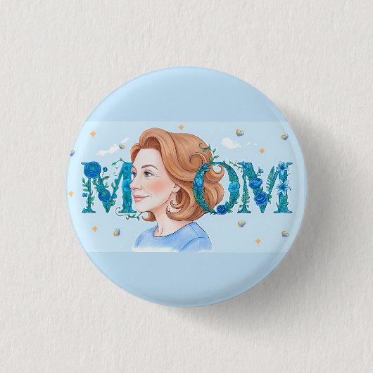 Blaue Blumen-Mama Button (Vorderseite)