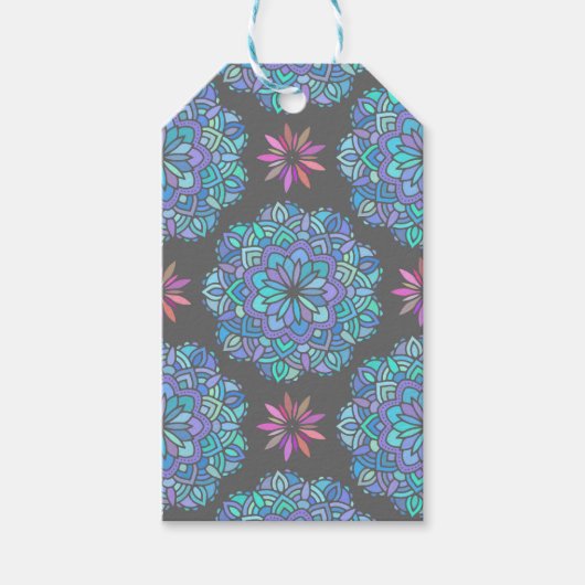 Blaue Blumen-Mandala Geschenkanhänger (Vorderseite)