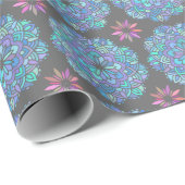 Blaue Blumen-Mandala Geschenkpapier (Rolleneckpunkt)