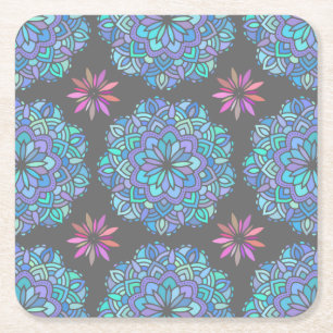 Blaue Blumen-Mandala Rechteckiger Pappuntersetzer