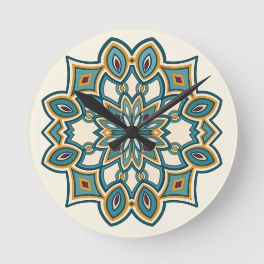 Blaue Blumen-Mandala  Runde Wanduhr (Vorderseite)
