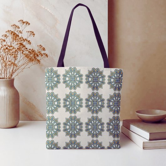 Blaue Blumen-Mandala Tasche