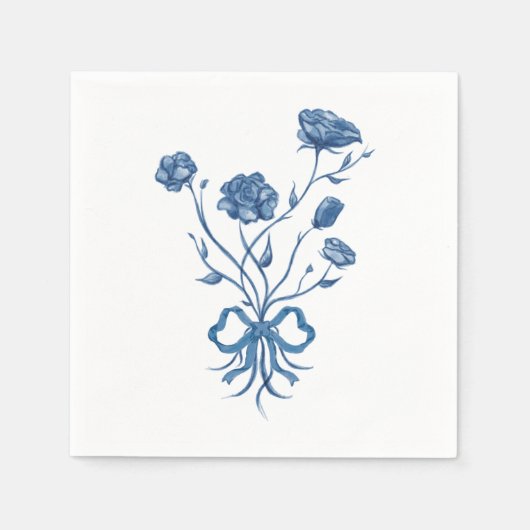 Blaue Blumen mit Bow Paper Napkins Serviette (Vorderseite)