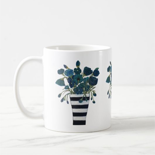 Blaue Blumen mit gestreifter Vasen-feiner Kunst Kaffeetasse (Links)
