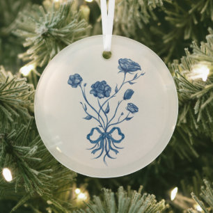 Blaue Blumen mit Kuhglasdekoration Ornament Aus Glas