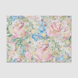 Blaue Blumen mit rosa Rosen und goldenen Punkten Seidenpapier