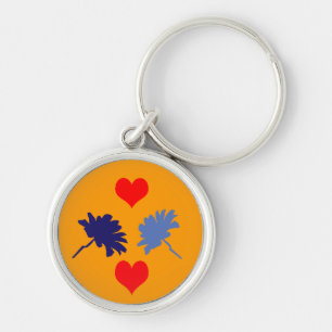 Blaue Blumen mit roten Herzen Keychain Schlüsselanhänger