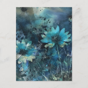 Blaue Blumen Mixed Media Postkarte