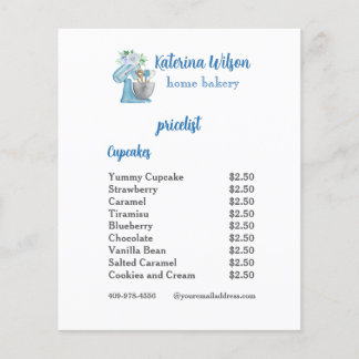 Blaue Blumen-Mixer-Bäckerei-Geschäftsmenü Flyer
