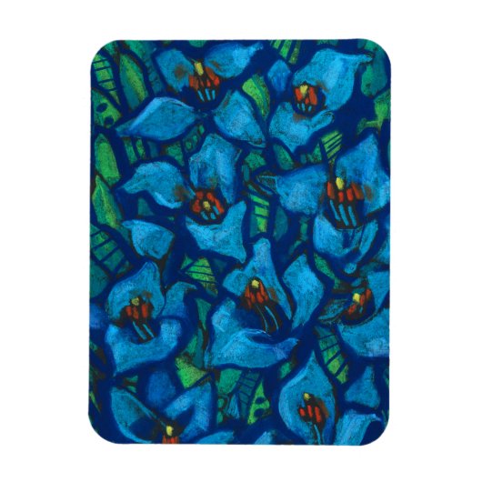 Blaue Blumen, moderne Blumenkunst, pastellfarbene Magnet (Vertikal)