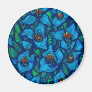 Blaue Blumen, moderne Blumenkunst, pastellfarbene Magnet