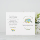 Blaue Blumen moderne florale Hochzeitsprogramm (Stehend Vorderseite)