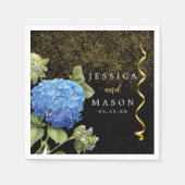 Blaue Blumen Moderner Hochzeitcocktail Napkins Serviette (Vorderseite)