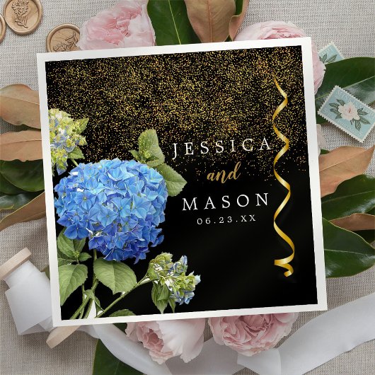 Blaue Blumen Moderner Hochzeitcocktail Napkins Serviette